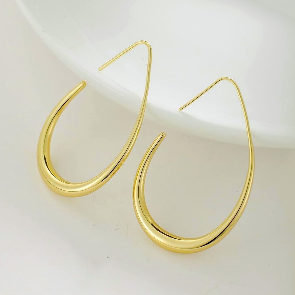 NEW 18k Gold Plated Large Oval Pull Through Hoop Earrings